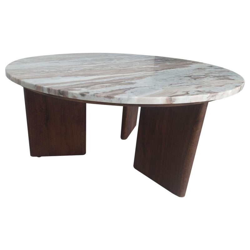 Jenna 35-inch Round Marble Top Cocktail Coffee Table Brown Default Title