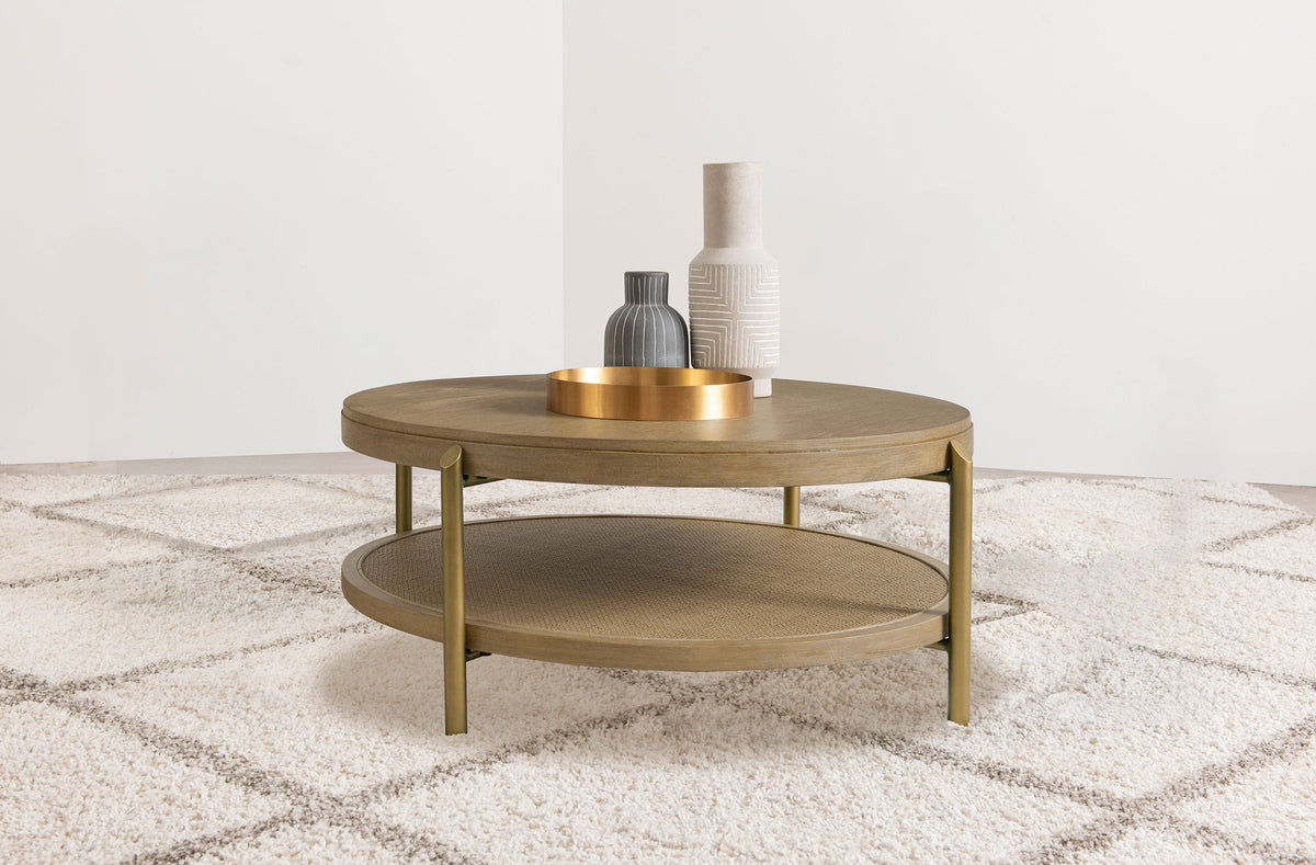 Arini Round Coffee Table With Storage Shelf