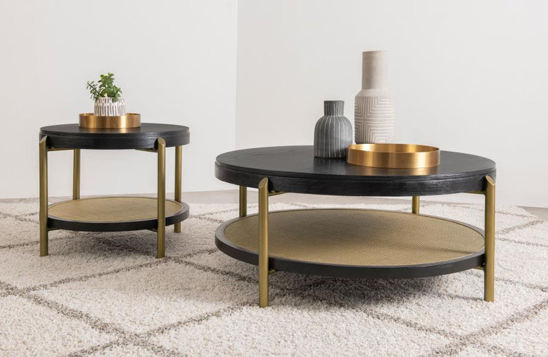 Arini Round Coffee and End Table Set Black 2-piece