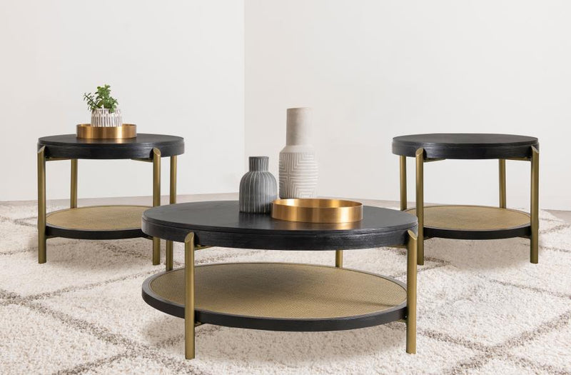 Arini Round Coffee and End Table Set Black 3-piece