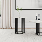 Haven Round Genuine White Marble Top End Side Table Black Default Title