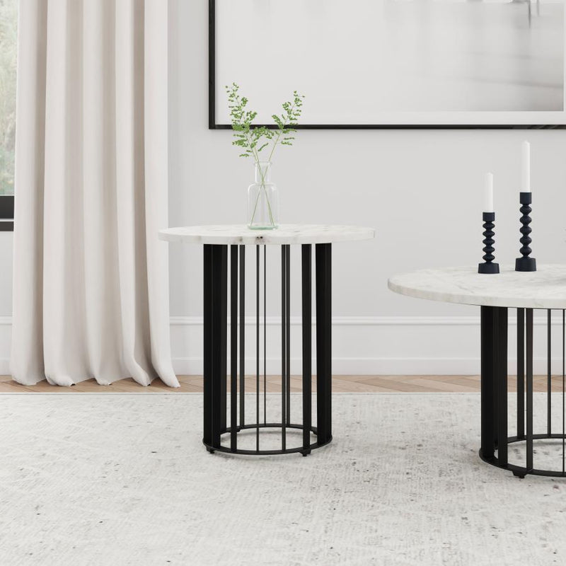 Haven Round Genuine White Marble Top End Side Table Black Default Title
