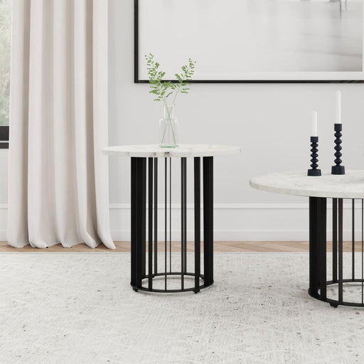 Haven Round Genuine White Marble Top End Side Table Black Default Title