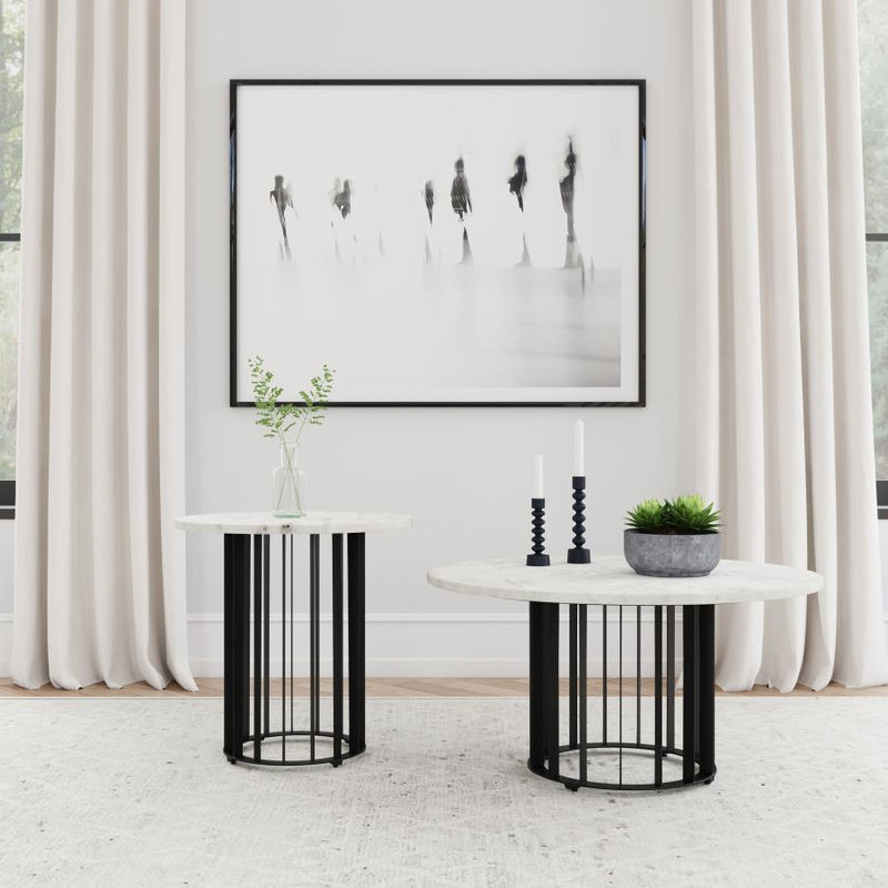 Haven Round Marble Coffee and End Table Set 2-piece