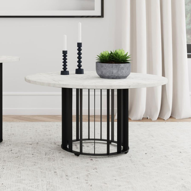 Haven Round Genuine White Marble Top Coffee Table Black Default Title