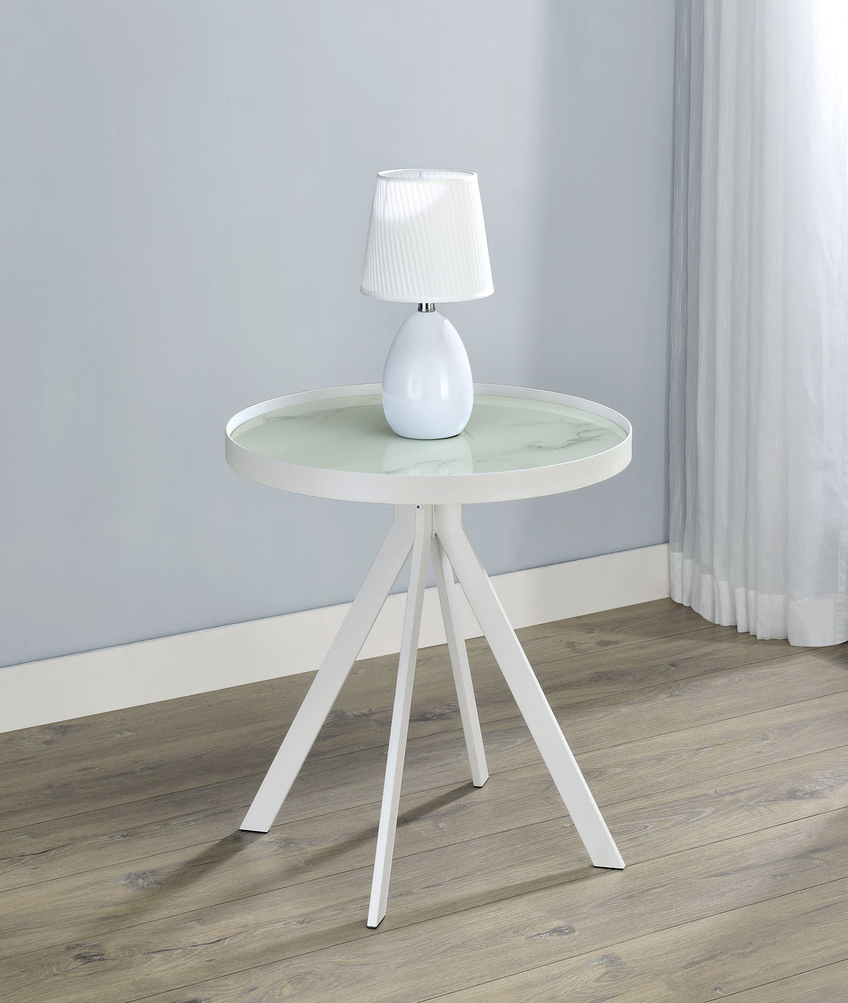 Briggs Round Marble Printed Glass Top End Side Table
