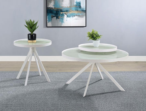 Briggs Round Coffee and End Table Set White 2-piece