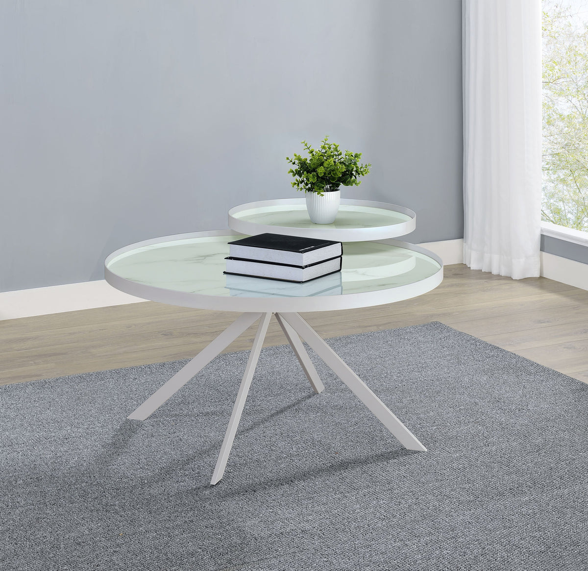 Briggs Round Marble Printed Glass Top Coffee Table
