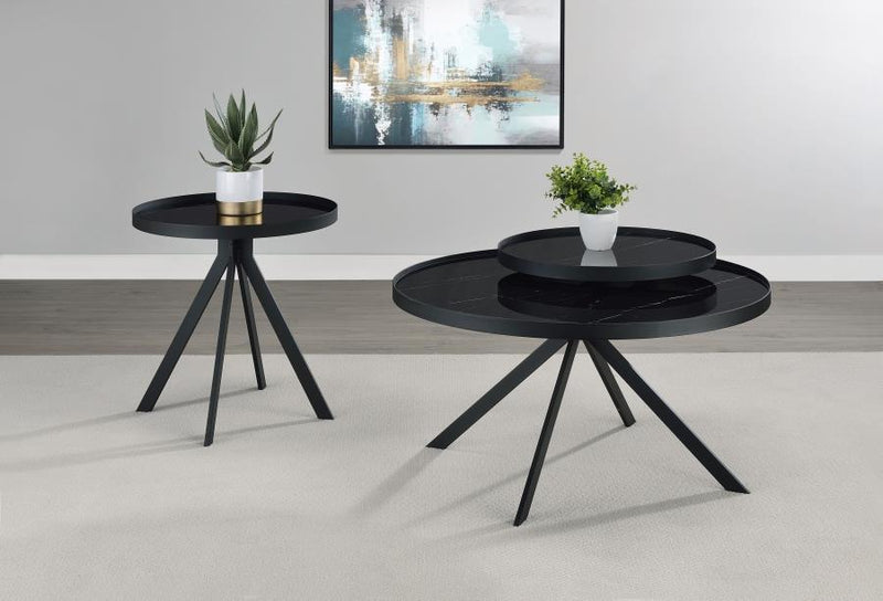 Briggs Round Coffee and End Table Set Black 2-piece