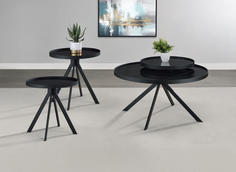 Briggs Round Coffee and End Table Set Black 3-piece