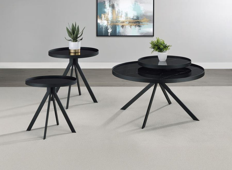 Briggs Round Coffee and End Table Set Black 3-piece