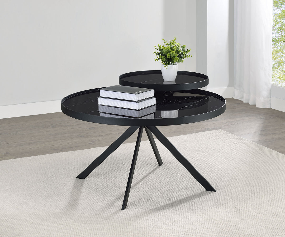 Briggs Round Marble Printed Glass Top Coffee Table