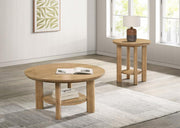 Ottowa Round Wood Coffee Table Set Washed Oak 2-piece