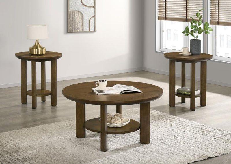 Ottowa Round Wood Coffee Table Set Brown 3-piece