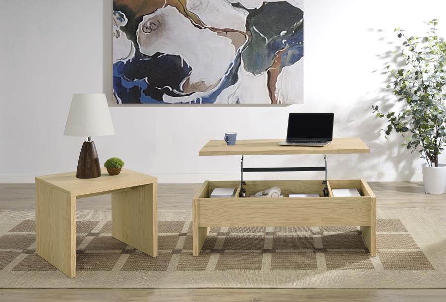 Canoga Lift Top Cocktail Coffee Table Set Light Oak 2-piece