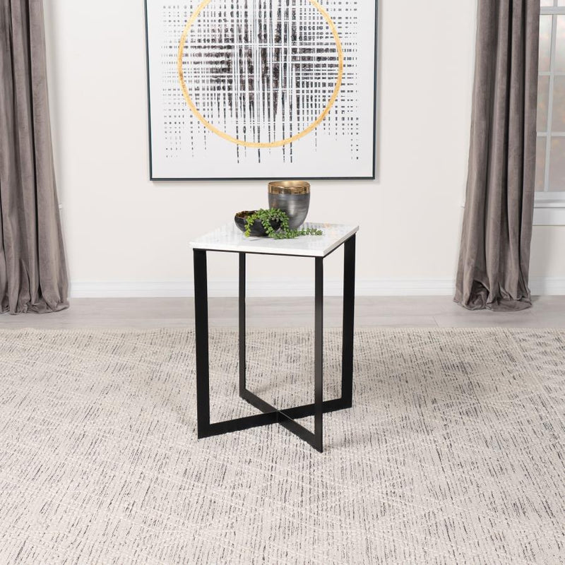 Tobin Square Marble Top End Table White and Black Default Title