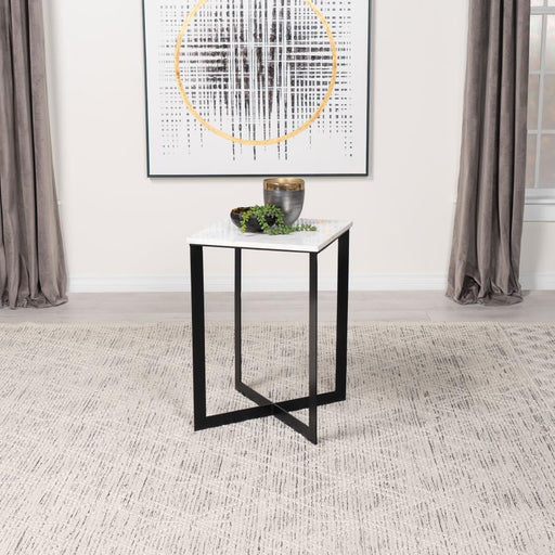 Tobin Square Marble Top End Table White and Black Default Title