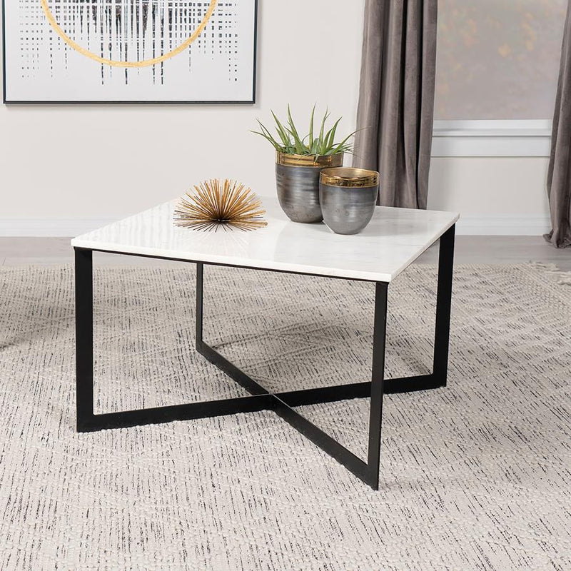 Tobin Square Marble Top Coffee Table White and Black Default Title
