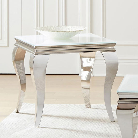 Carone Square Glass Top End Side Table White and Chrome Default Title