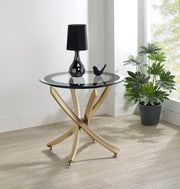Brooke Round Glass Top Side End Table Metal Base Rose Brass