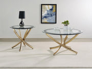 Brooke Round Coffee and End Table Set Brass Rose Brass 2-piece