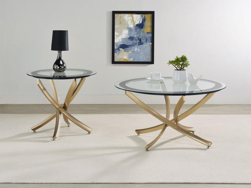 Brooke Round Coffee and End Table Set Brass Rose Brass 2-piece