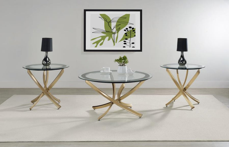 Brooke Round Coffee and End Table Set Brass Rose Brass 3-piece