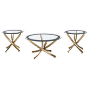 Brooke Round Coffee and End Table Set Brass