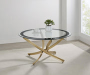Brooke Round Glass Top Coffee Table Metal Base Rose Brass