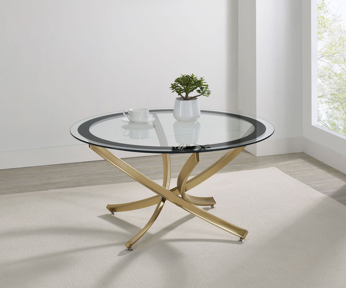 Brooke Round Glass Top Coffee Table Metal Base