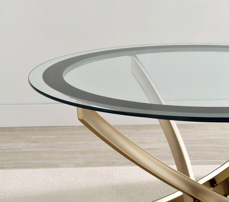 Brooke Round Glass Top Coffee Table Metal Base