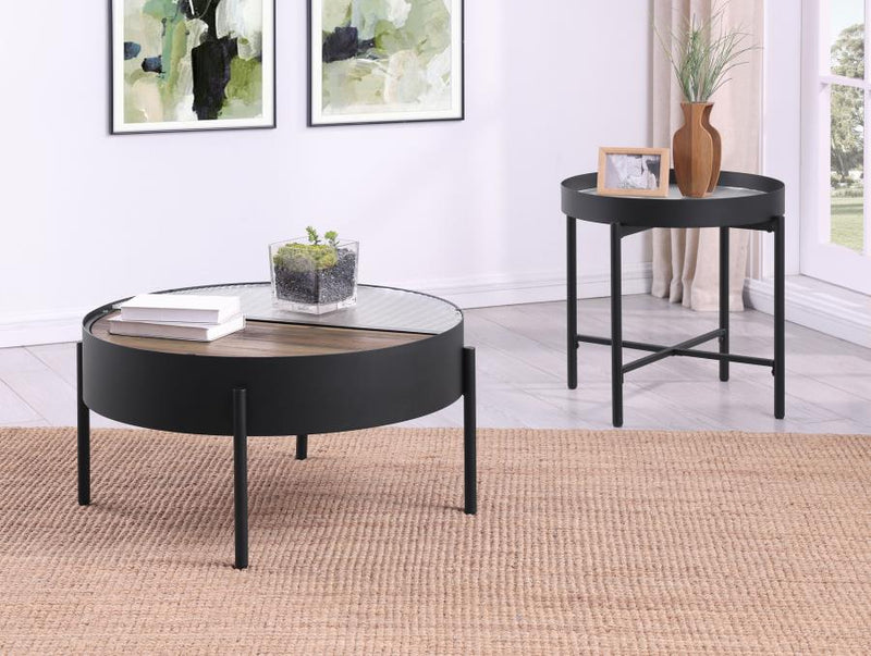 Ozella Round Coffee and End Table Set Sandy 2-piece