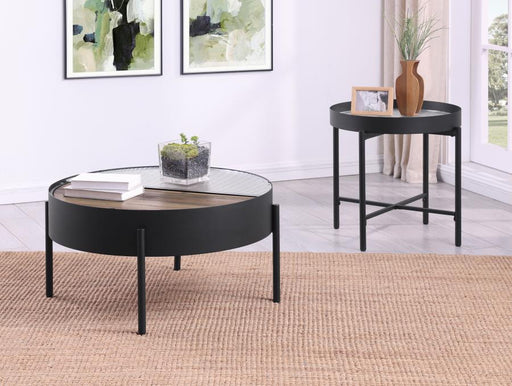 Ozella Round Coffee and End Table Set Sandy 2-piece