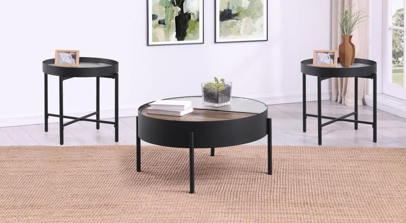 Ozella Round Coffee and End Table Set Sandy 3-piece
