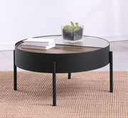 Ozella Round Coffee Table with Hidden Storage Sandy Black Default Title