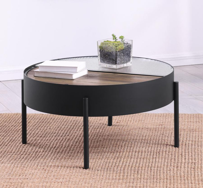 Ozella Round Coffee Table with Hidden Storage Sandy Black Default Title