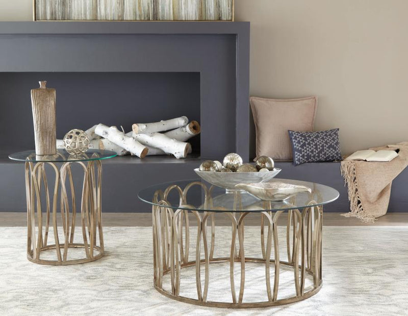 Monett Coffee and End Table Set Chocolate Chrome 2-piece