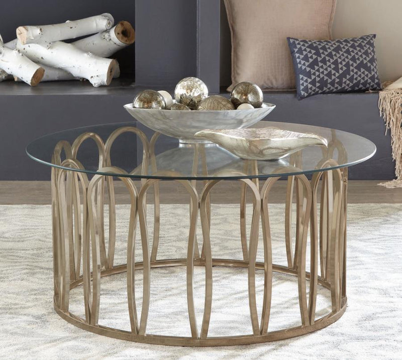 Monett Round Glass Top Coffee Table Chocolate Chrome Default Title