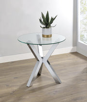 Kenzie Round Tempered Glass Top End Side Table Chrome Default Title