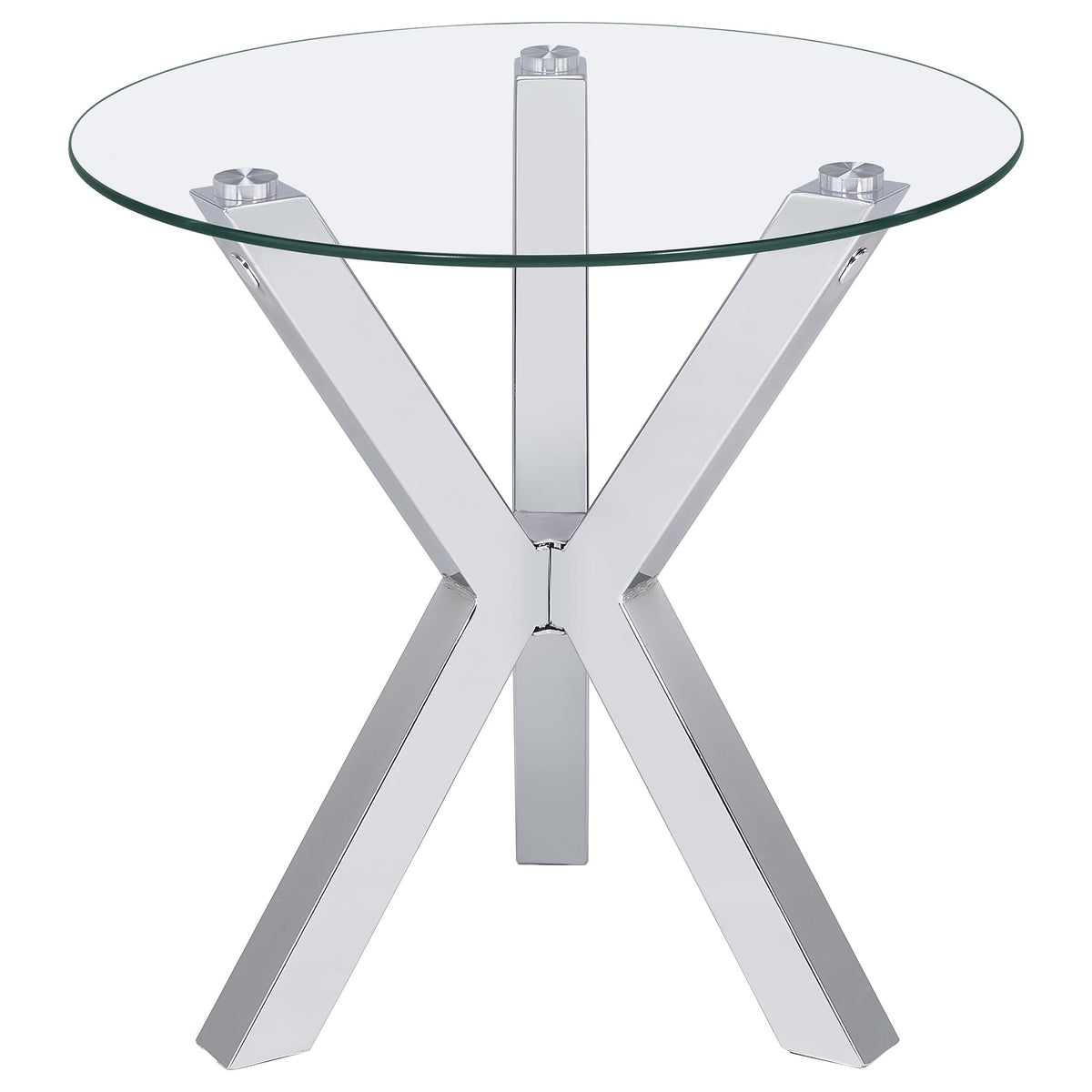 Kenzie Round Tempered Glass Top End Side Table Chrome