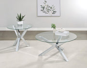 Kenzie Round Coffee and End Table Set Chrome 2-piece