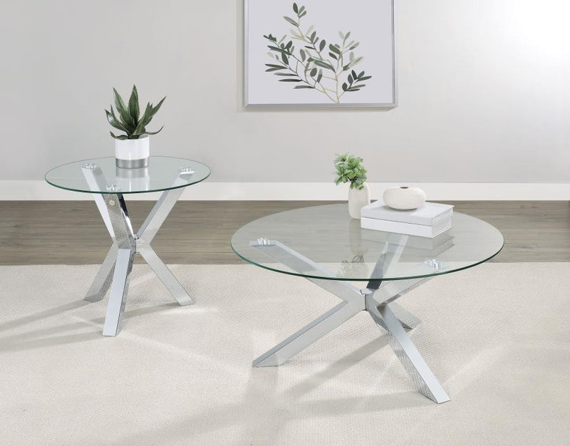 Kenzie Round Coffee and End Table Set Chrome 2-piece