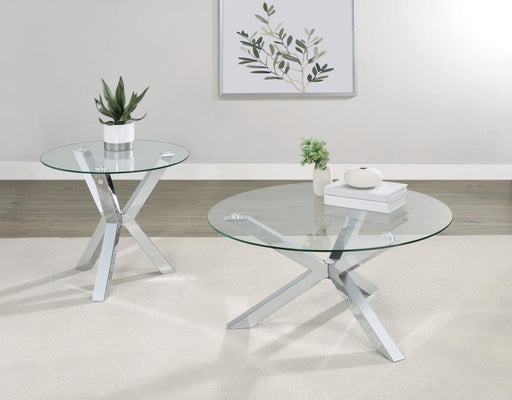 Kenzie Round Coffee and End Table Set Chrome 2-piece