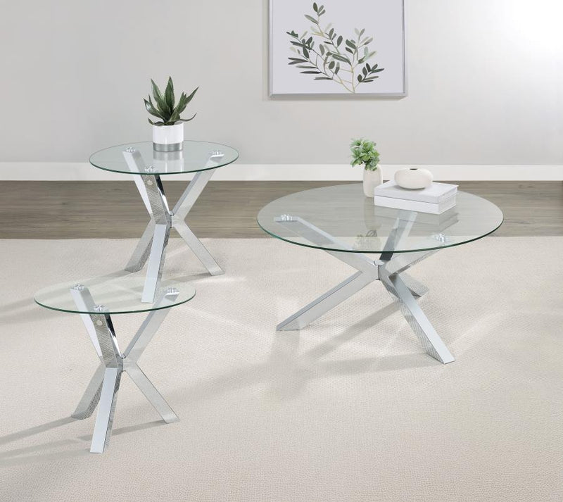 Kenzie Round Coffee and End Table Set Chrome 3-piece