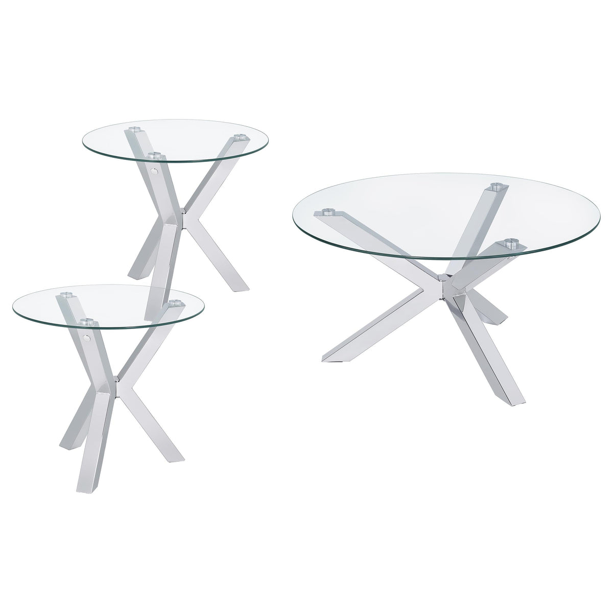 Kenzie Round Coffee and End Table Set Chrome