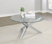 Kenzie Round Tempered Glass Top Cocktail Coffee Table Chrome Default Title