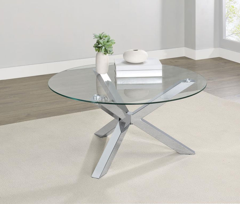 Kenzie Round Tempered Glass Top Cocktail Coffee Table Chrome Default Title