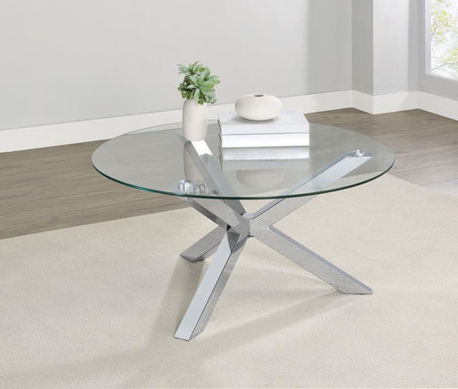 Kenzie Round Tempered Glass Top Cocktail Coffee Table Chrome Default Title