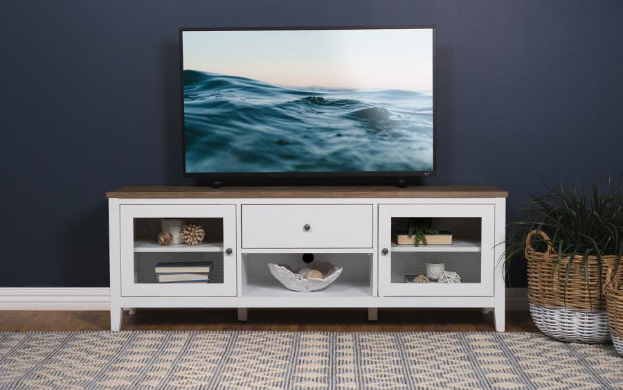 Hollis 2-door Wood 67-inch TV Stand with Drawer Brown and White Default Title