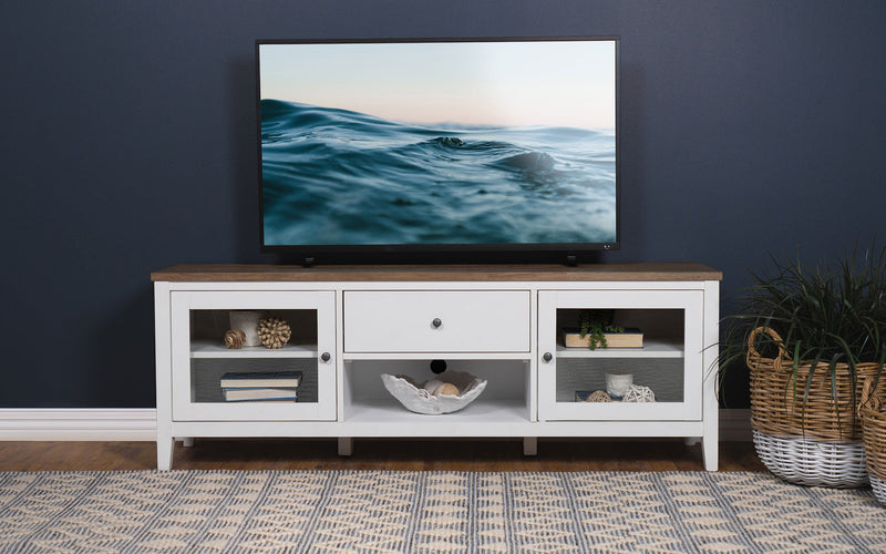 Hollis 2-door Wood 67-inch TV Stand with Drawer Brown and White